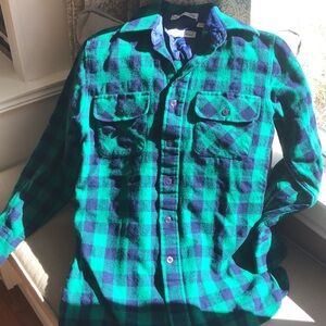 Vintage Plaid Wool Shirt Navy Green